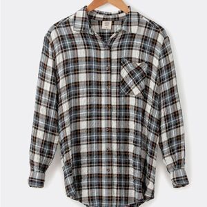 Matilda Jane Good Hart Blue and Brown Plaid lightweight Flannel Shirt